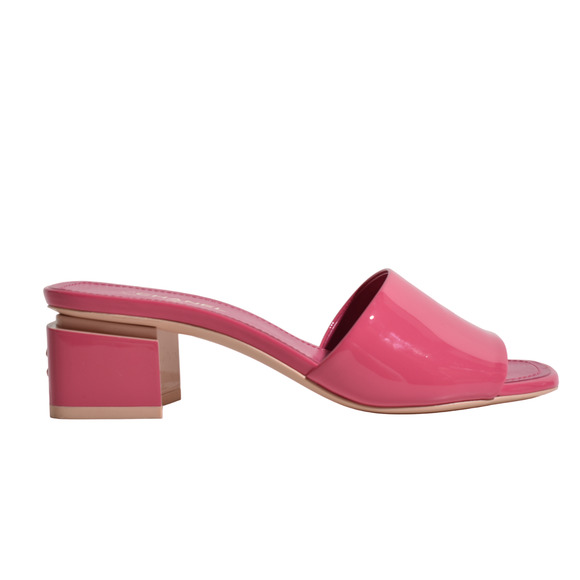 Chanel 22C Dark Light Pink Patent Calf CC Logo Mule Slide Block Heel Sandal 35 - Picture 1 of 12